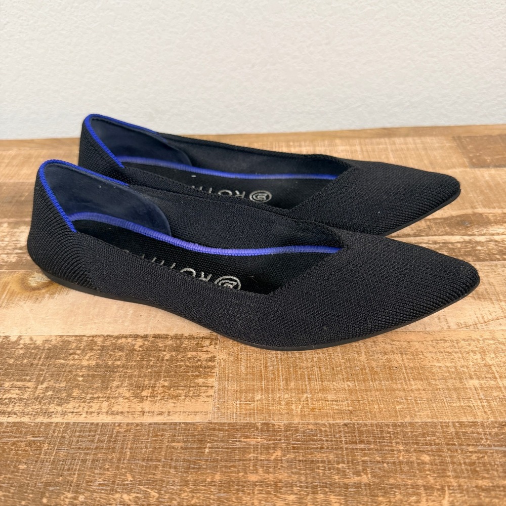 Rothys The Point Flats Shoes Women 7 Black Pointed Toe Knit Washable Ballet